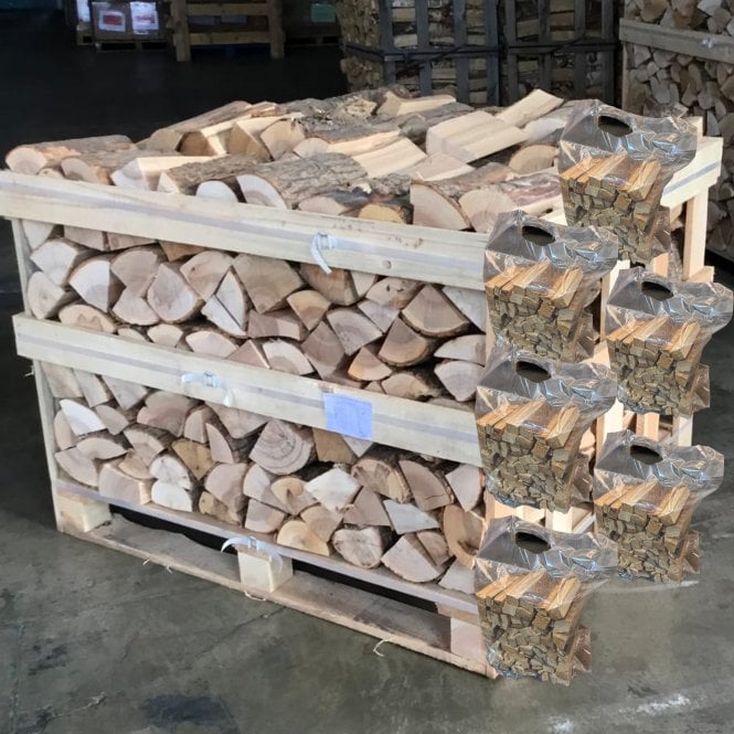 Kiln Dried Ash Logs Half Crate Plus 6 Bags Of Kindling