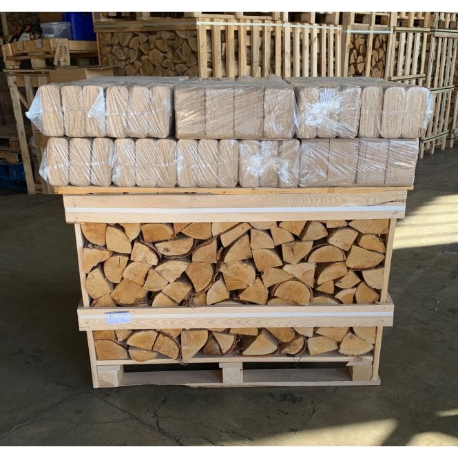 Kiln Dried BIRCH Logs Half Crate & 24 RUF Birch Hardwood Briquettes