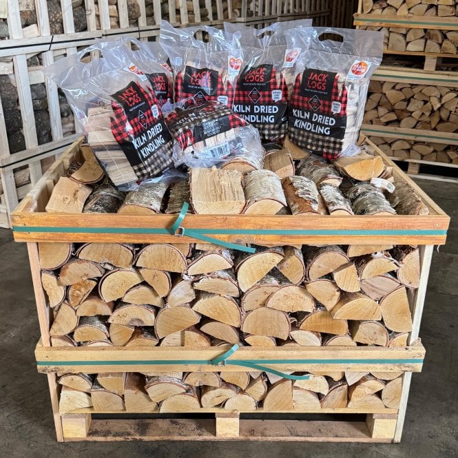 Kiln Dried Birch Logs Half Crate 6 Bags Of Kindling