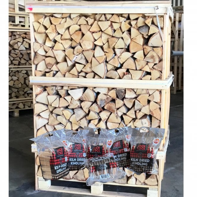 Kiln Dried Birch Logs Large Crate 6 Bags Of Kindling